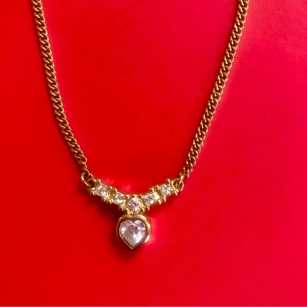 Vintage 16” Christian Dior crystal heart necklace with 2” extender. Box included